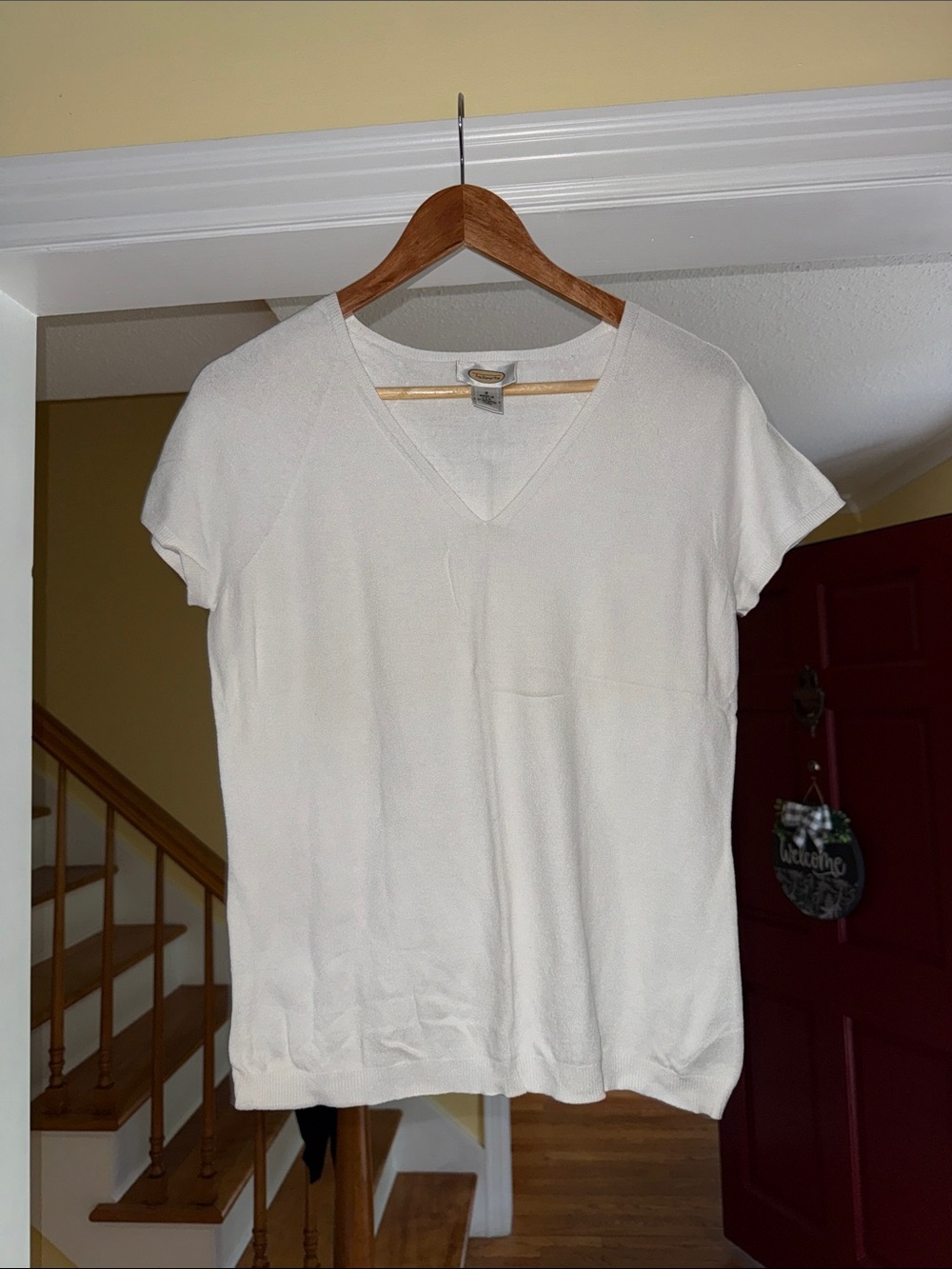 Talbots White V-Neck Short Sleeve Knit Top